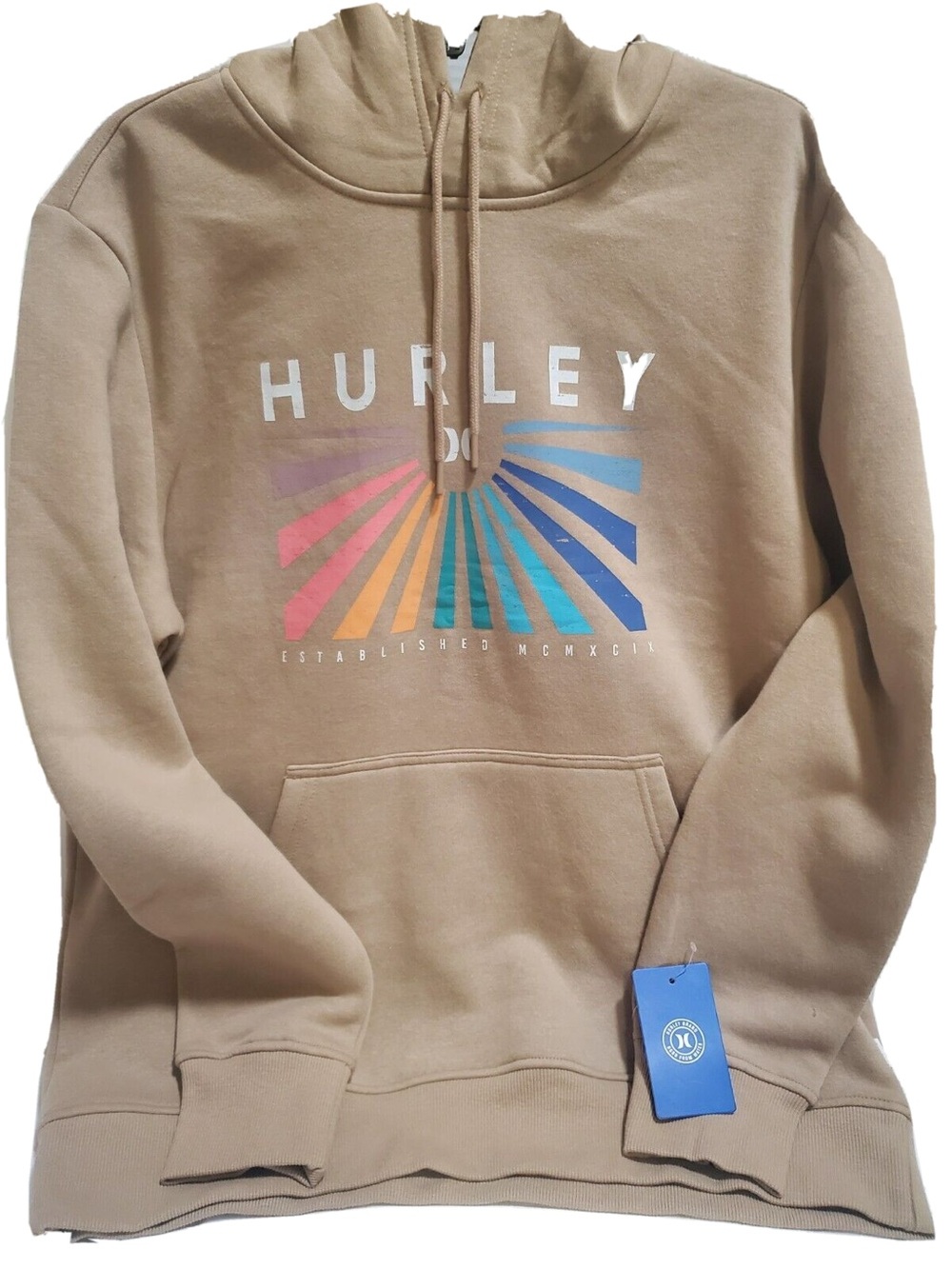 Hurley Tan Hoodie with Multicolor Sunburst Logo